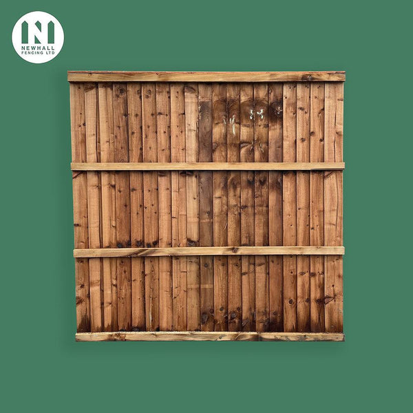 Four bar pressure treated feather edge fence panel, back view showing the four rails