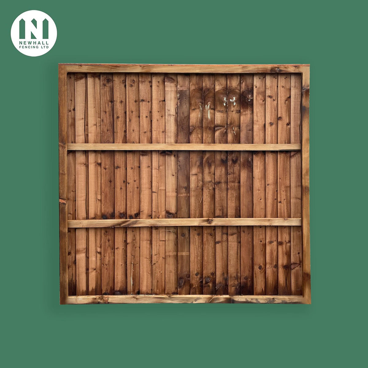 Fully framed feather edge fence panel, back view showing the frame and rails